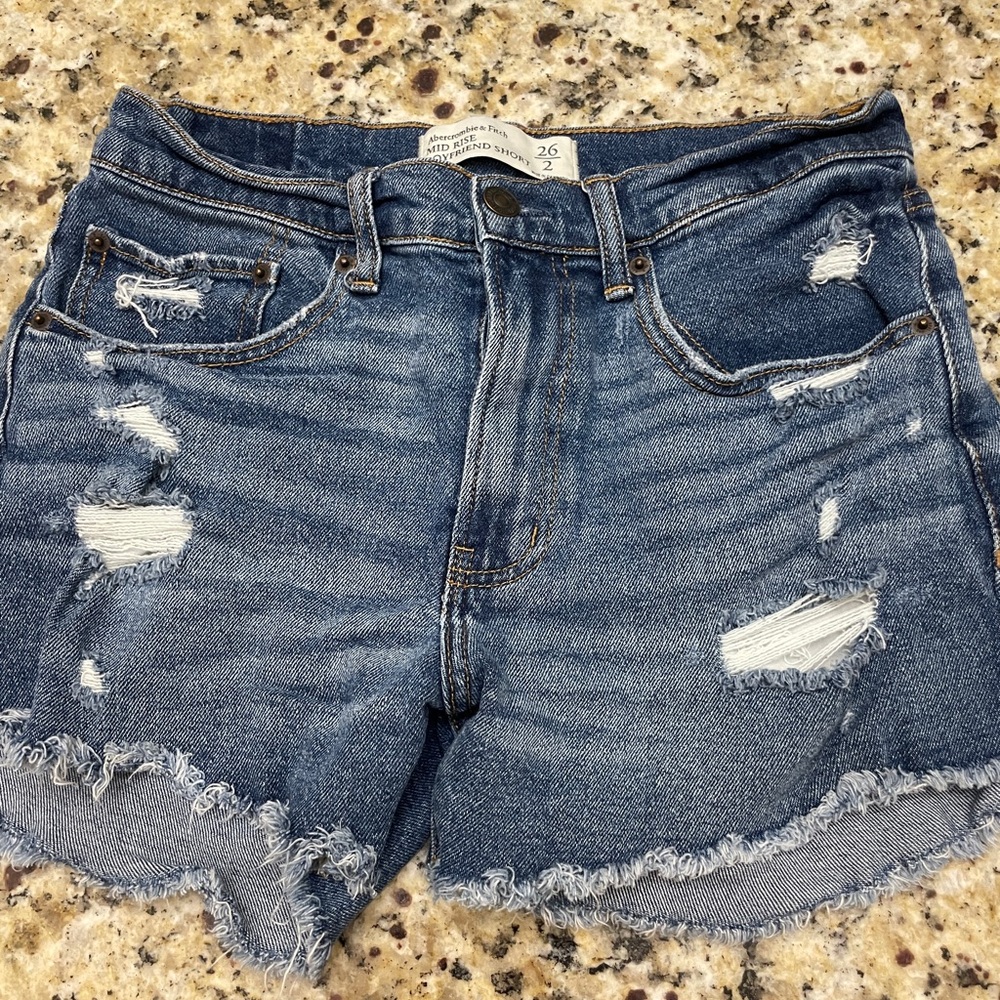 Abercrombie & Fitch Blue Jean Shorts Distressed Frayed Hem